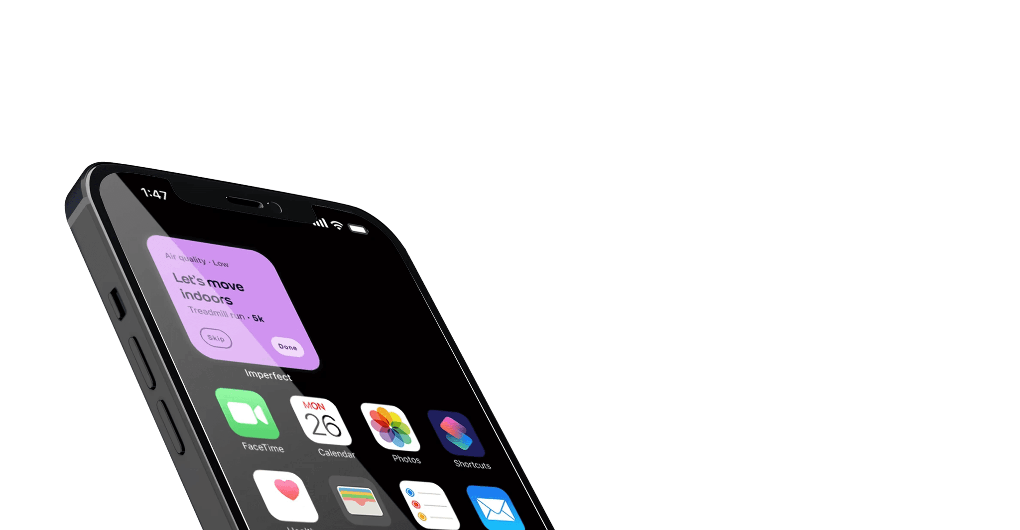 Phone home screen with an Imperfect coaching widget