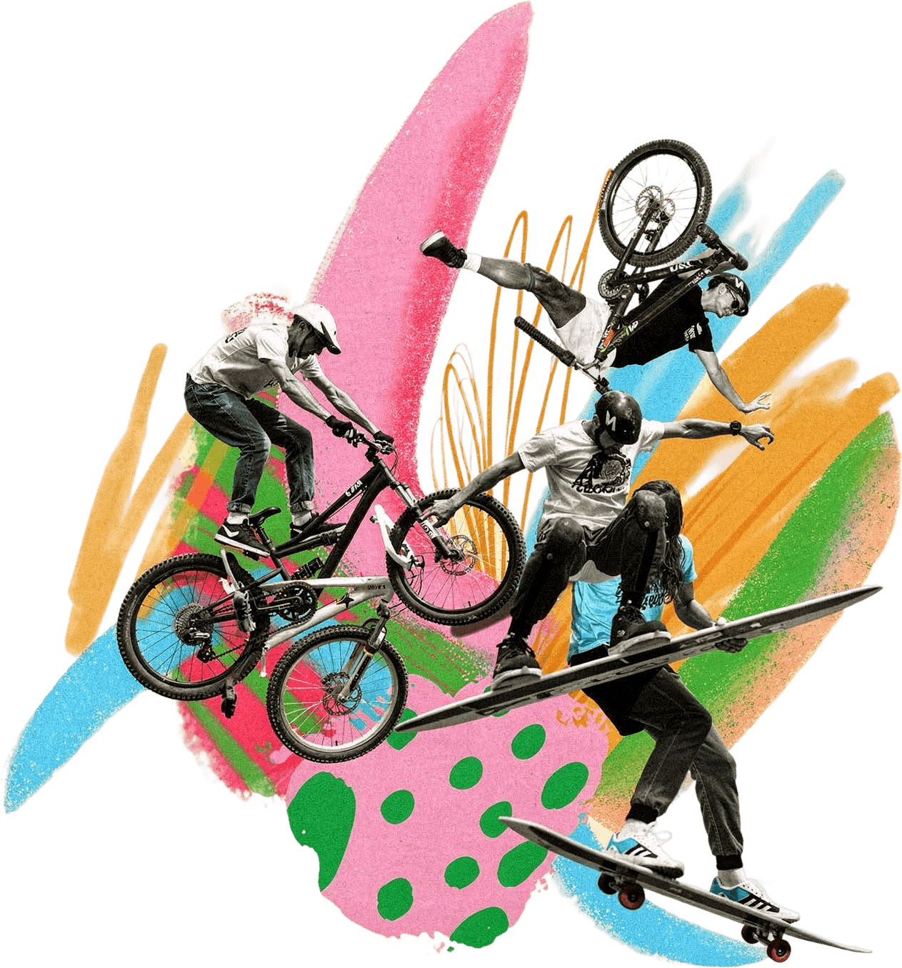 Collage of athletes doing extreme sports